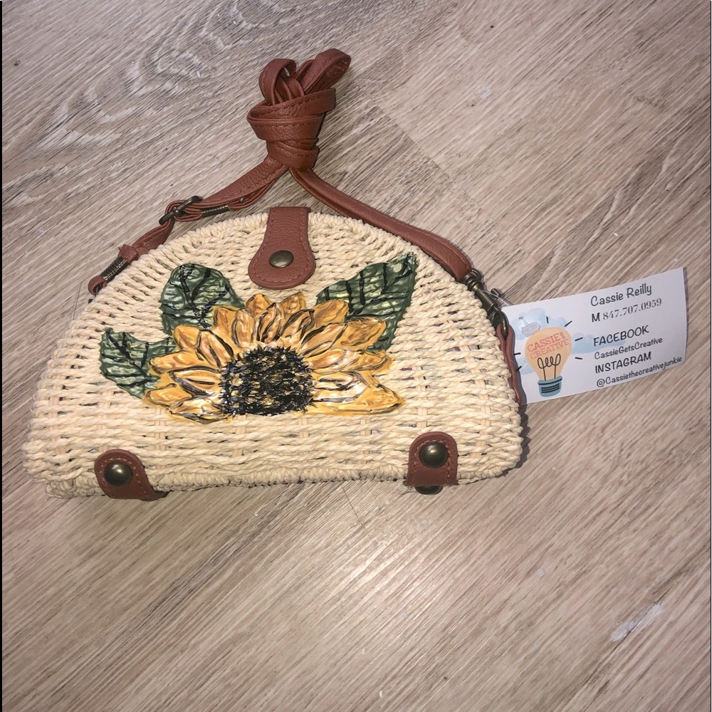 Twine clutch/crossbody custom painted sunflower design